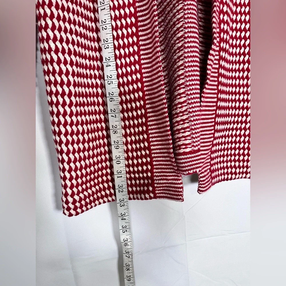 TALBOTS 100% Merino Wool Checkered Knit Cardigan Sweater Large Festive Holiday‎